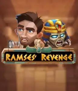 Uncover the mysterious world of Ramses' Revenge slot by Relax Gaming, highlighting a frightened explorer and a terrifying mummy against an Egyptian tomb backdrop. This image depicts the adventure of ancient Egyptian myths, great for those interested in historical adventures, delivering a gripping escape. 